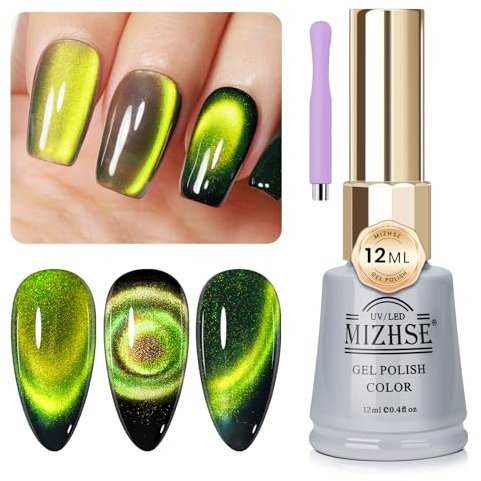 MIZHSE Cat Eye UV Cel Nagellack UV 12ml Cateye UV Gel 9D Cateye Magnet Katzenauge Gel Cateye Magnet 9D Chamäleon UV Nagellack Glitzer Holografisch Gel Nail Polish mit 1 Magnet DIY Art Maniküre (021)