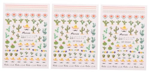 Mipcase Adesivi per Unghie a Cactus 3 Pezzi Decalcomanie per Nail Art Resistenti Adesivi per Unghie per Feste e Speciali