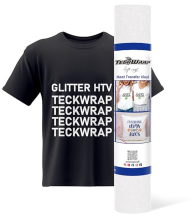 TECKWRAP Glitter HTV White Glitter Heat Transfer Vinyl Roll 12 x 5ft for DIY Clothing,T-Shirts,Fabric White Glitter Iron on Vinyl Compatible with Heat Press Craft Cutters