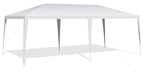 HOMASIS Carpa de jardín Impermeable, Carpas de Exterior Fabricadas con Tubos de Hierro y Tejidos de PE, Cenador Plegable con Cuerdas y estacas protección UV, para Fiestas, Bodas, Blanco (6x3m)