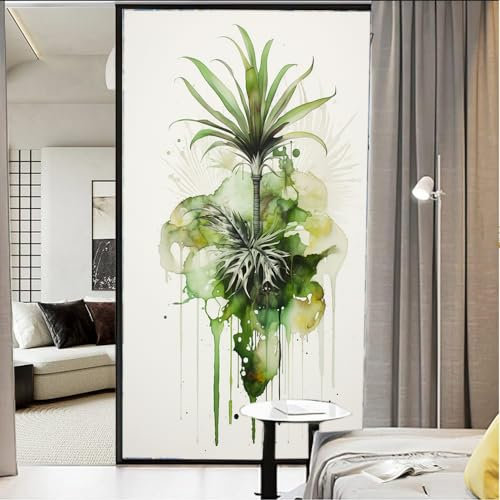 AEMYSKA Rustikale Palmen-Fensterfolie, Sonnenschutz, bunt, Naturpflanzenblätter, Buntglas-Fensterfolie, kein Kleber, dekorative Fensterhaftung für Fenster und Glastür, 70 x 100 cm