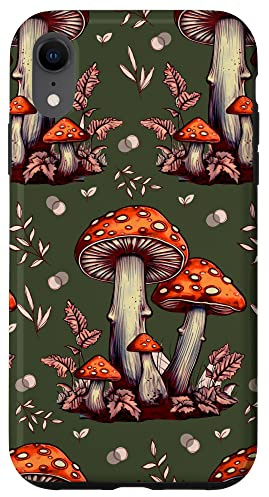 Cottagecore Aesthetic Mushroom Vintage Dark Green and Orange Case for iPhone XR
