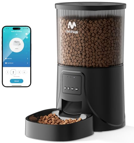 IMIPAW Futterautomat Katze WiFi 2.4G, APP-Steuerung Trockenfutterspender für Hunde und Katzen 4L, programmierbare Zeitschaltuhr, 1-10 Mahlzeiten pro Tag, Trockenmittelbeutel