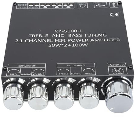 XYS100H Scheda Amplificatore Bluetooth a 2.1 Canali, Modulo Amplificatore di Potenza 2x50W 100W con Controllo dei Bassi e degli Acuti, Ingresso per Disco Flash Bluetooth AUX,