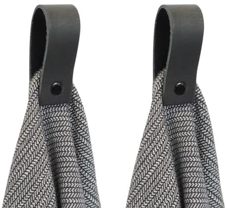 Handles and more - 2 x Handtuchhaken magnetisch - Schwarz - 2,5 x 7,4 cm - inkl. Befestigungsmaterial - Handtuchhalter aus echtem Leder - Magnetschlaufe für Handtücher & Geschirrtücher - Wandhaken