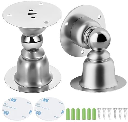 Door Stop Set of 2, Stainless Steel Magnetic Door Stopper, Wall-Mounted Magnetic Door Holder Metal Floor Door Catch, Hole Punching/No Punching, for Home Bedroom Office Kitchen Indoor Outdoor (Silver)