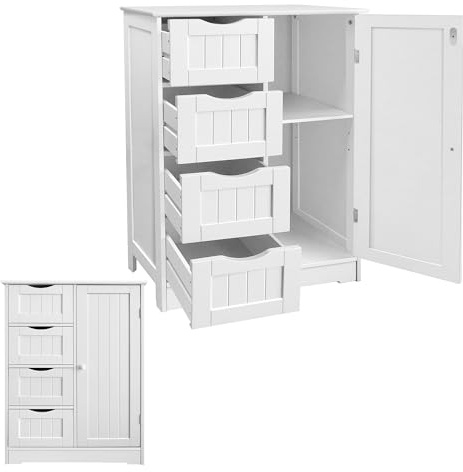ANSIMIDA Bathroom Storage Cabinet with Drawers - 4 Drawer Storage Organizer w/Cupboard, Adjustable Shelf, Entryway Storage Unit Console Table, Bathroom Floor Cabinet