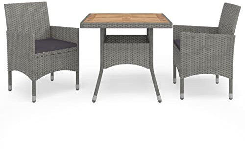 Iiaky 3-TLG. Garten-Essgruppe GartenmöBel Set Gartentisch Mit StüHlen Set Garten MöBel Set Sitzgruppe Grau Poly Rattan und Akazienholz
