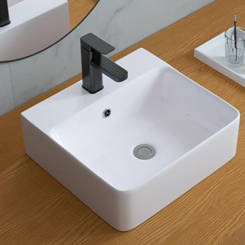 ASumPio Badezimmer-Waschbecken, Keramik-Aufsatzwaschbecken, Kratzfest, Waschbecken Für Kleine Wohnungen, Hotels, Wohnmobile, Küchen, Waschräume, Gästebäder, Resta,White-52x42x15cm