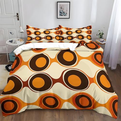 XCQHZYQ Bettwäsche Sets 135x200 cm Retro-Blasenmuster Orange Bettwäsche 3D Druck Polyester Baumwolle Bettbezug mit 2 Kissenbezug 80x80cm, für Erwachsene und Kinder