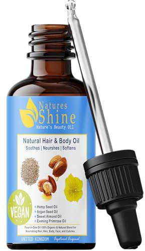 Nature's Shine - Hemp Seed Oil, Argan Oil, Almond Oil, Evening Primrose Oil - w/Vitamins A, C, E, & F, Antioxidant Rich - Face Oil, Skin Care, Hair Oil, Nail Oil - By Orgatural
