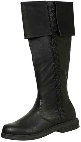 Stivaletti alti da uomo con tacco - Stivali in pelle a gambo lungo, stivali medievali sopra il ginocchio Stivali vintage in pelle PU stivali alti al ginocchio, Nero , 42 EU