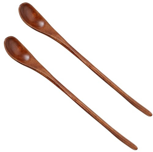 Sibba 2Pcs Wooden Long Tea Spoons Honey Spoon Long Handle Stirring Spoon 9” Long Teak Spoon Cocktail Stirrer Spoons Swizzle Mixing Spoons Tableware Cooking Scoop for Home Kitchen Chef Testing