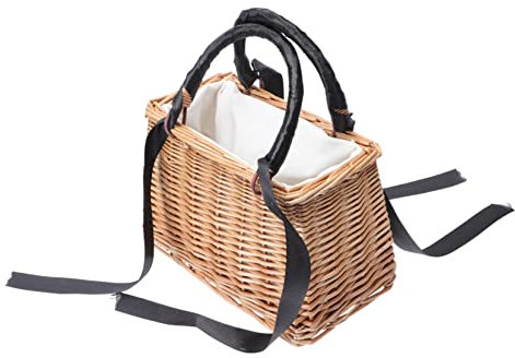 MOBUTOFU Rattan Geflochtener Blumenkorb Dekorativer Aufbewahrungskorb Für Garten Und Zuhause Kleine Handtasche Für Hochzeiten Partys Und Schwarz
