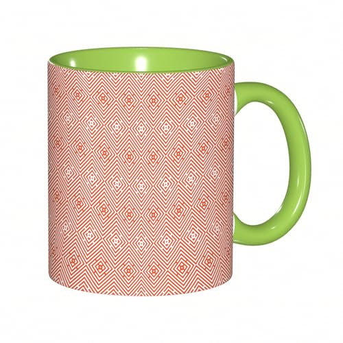 EKLMPS Coffee Mugs,11oz Ceramic Mugs, Funny Gifts for Women, Birthday Present,Christmas,Funny Mugs for Men,Rhombuses in Bullseye Pattern with Herringbone Zigzag Stripes.