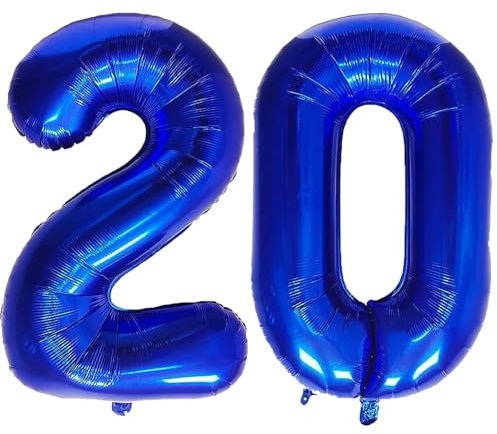 Geburtstags-Zahlenballons XXL-Riesen-Folienballons 40 Zoll – 101 cm Luftballons Geburtstag Jungen Mädchen Babyparty Geburtstagsdekorationen Jubiläumsparty-Dekorationen (Blau, 20)