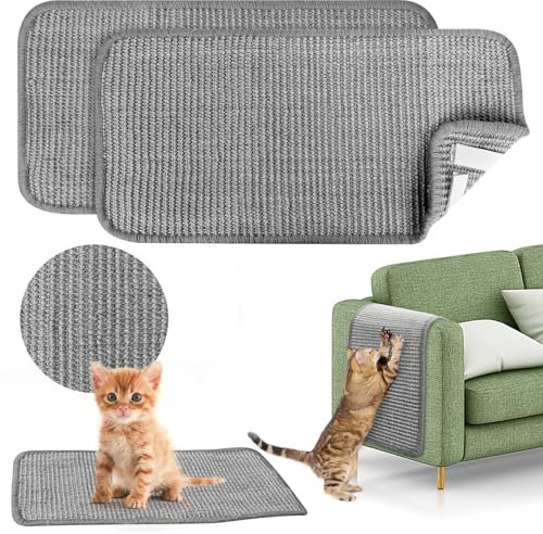 2 Stück Kratzmatte für Katzen, 50 x 25 cm Teppich für Katzen aus natürlichem Sisal, Rutschfester Kratzteppich für Katzen zum Schutz von Teppichen und Sofas, Kratzfeste Matten für Katzen