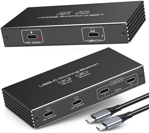 TJCXELE USB C Video Hub Dual Monitor 4K120Hz DP Alt Mode Thunderbolt Splitter Multiport Adapter mit 2 USBC Video Ausgängen, 100W PD, 10Gbps USBC Daten Ports,USB C Splitter 2 Monitor für Windows Mac OS