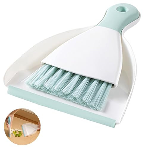 Dustpan & Brush Set | Large Capacity Dustpan | Durable Bristles & Easy-Sweep Rubber Blade | Compact Storage | Lightweight Design (Green)
