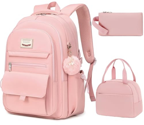 YOJOY Schultasche für Teenager, Mädchen, Rucksack, 3-teilig, Rucksack für Mädchen, 39,6 cm (15,6 Zoll) Laptop mit Lunchbox, Federmäppchen-Set