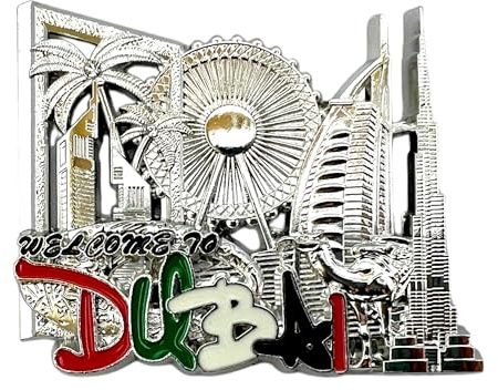 Dubai Magnet – Dubai Souvenir Magnet – Dubai Landmarks Metal Fridge Magnet – Dubai Burj Khalifa (argento)