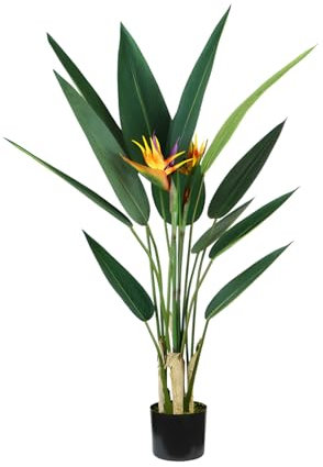 Wintem Pianta di Strelitzia Artificiale 120 cm con 12 Foglie e 2 Fiori, in Polietilene, per Decorare Ambienti