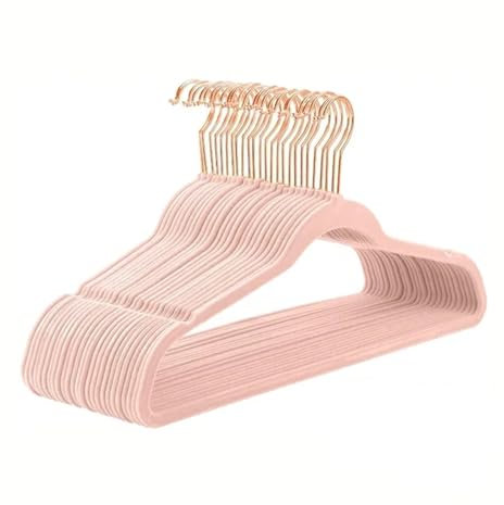 ZRHWSPD Cintres Cintre floqué en Plastique antidérapant 45 cm Cintre Magique en Velours Magasin de vêtements Manteau sans Trace(Pink-Rose Gold Hook)