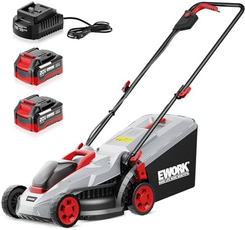 EWORK 40V 13-Inch Electric Lawn Mower Cordless, Brushless Motor, 5 Height Adjustment with 2 x 20V 4.0Ah Batteries and Charger, Battery Powered Walk-Behind Lawn Mowers Suitable for Garden, Small Yards