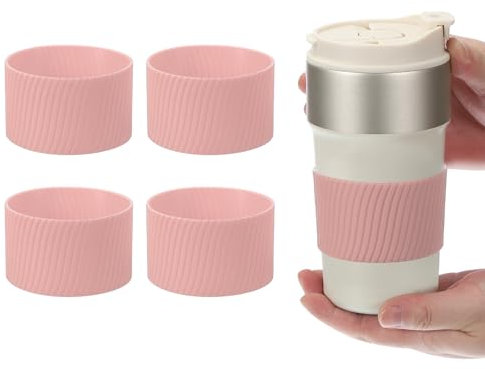 sourcing map 4Pack Coffee Cup Sleeves, Reusable Silicone Heat Resistant Cup Protective Sleeve Nonslip Mug Protector Cover for Home Travel Coffee Mug Glasses Water Bottle Boots, Light Pink