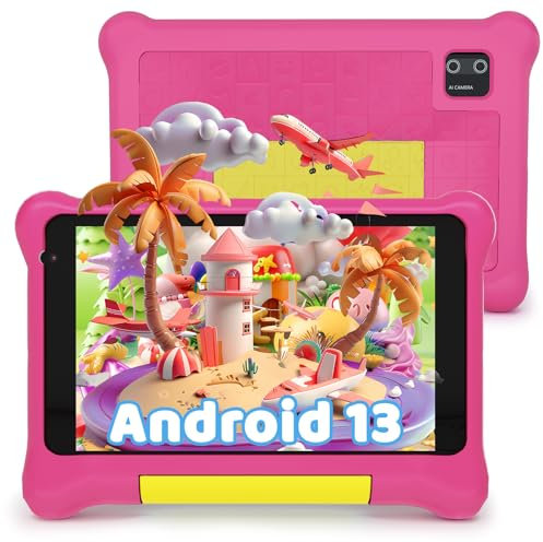 Hakaug Kids Tablet 7 Inch, Android 13 Tablet for Kids with Parental Control APP, 5GB+32GB+128GB Expandable, 1024x600 HD Screen, 0.3MP+2MP, 2500mAh, Wi-Fi 6, Bluetooth5.0, Type-C(Pink)