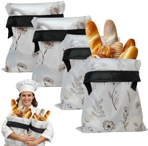 Whemyreat 4 Stück Bienenwachs Brotbeutel mit TPU Innenfutter für Sauerteig,43 * 31CM,Wiederverwendbare Brotbeutel Groß für Selbstgemachtes Brot,Brottasche für Brotaufbewahrung