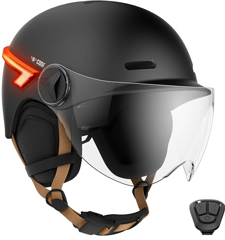 CASR Glow - LED-Helm für Fahrrad & Scooter - XL-Visier & abnehmbare Ohrpolster, Rück-Blinker & Fernbedienung - Stilvolles urbanes Design für Damen & Herren - Schwarz - Größe M
