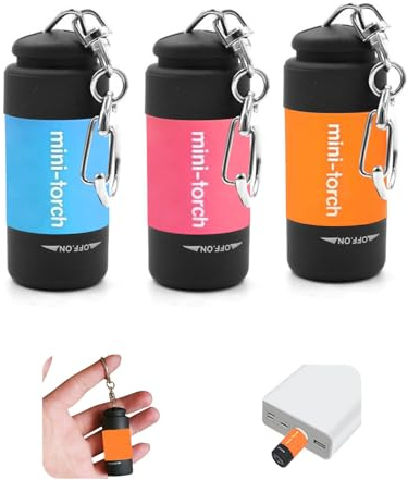 UCEC 3 Pack EDC Keyring Torch Rechargeable USB LED, Mini Flashlight Small Pocket Torches for Kids Party Bags, Mini Torch Keyring with LED Super Bright