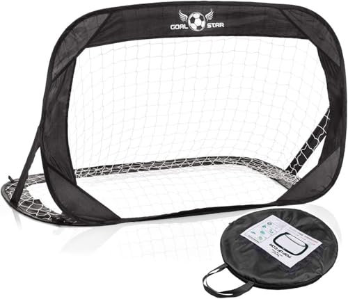 Goal Star Pop-Up Fußball Tor Torwand 120x80x80cm; Selbstaufbauendes Automatik Fussball-Tor klappbar mit Tragetasche (1x Schwarz)