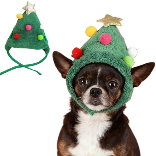 Katze Weihnachtsbaum Pom Pom Hut Hund Weihnachtsmütze Lustige Weiche Haustier Hut Nikolausmütze für Hunde Katzen Haustier Weihnachtsmann Geschenke (klein)
