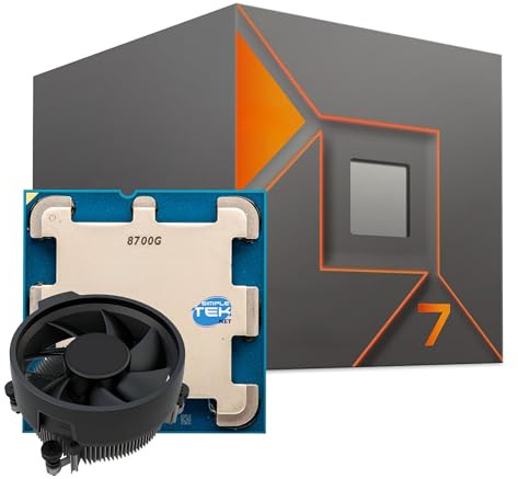 SIMPLETEK - Procesador CPU 8700G - 8C-16T - Hasta 5.10 GHz - Socket AM5 - Gráficos integrados de alto rendimiento - Unidad AI dedicada - Caja con disipador