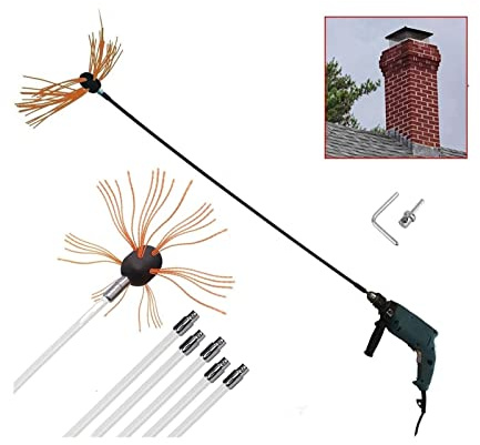 ROUYA chimney sweep kit Stove Pipe Brush 6 M Chimney Brushes Incl. 6 Rods Fireplace Brush Chimney Brush Nylon Chimney Broom Sweeper Oven Pipe Cleaner Soot Broom Brush For Chimney Oven Pipes(8 m)