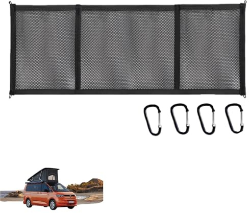 Wohnmobile Aufbewahrungs Netz Ersatz für VW T5 T6 Aufstelldach, 90x35cm | Nylon Auto Dach Gepäck-Netz, Netztasche Organizer mit 5 Haken, Ersatz für VW T5 T6 Beach California Multi-van Caravelle Bulli