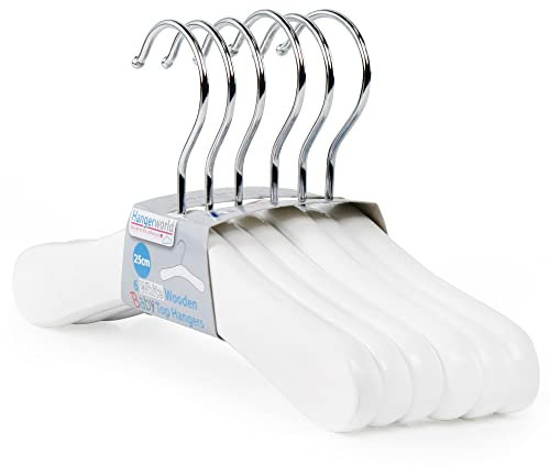 HANGERWORLD 6 Grucce per Bambini 25cm in Legno Laccato Bianco per Cappotti Vestiti Maglioni
