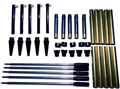 Woodturning Slimline Pen Kit Set x 5, Black Chrome Finish, Twist Mechanism -