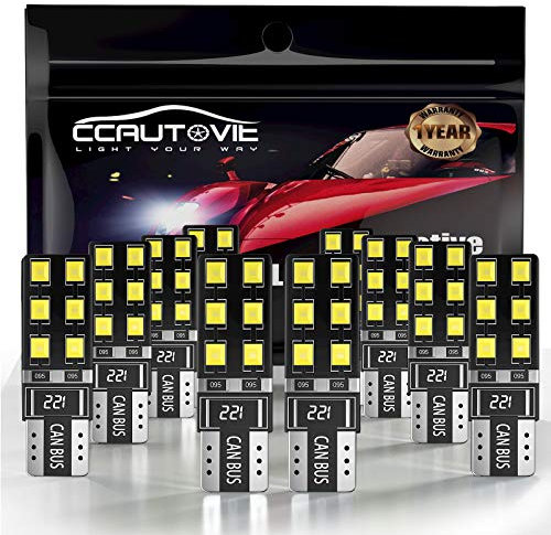 FEZZ Led Interior Car Lights Bulbs 501 W5W Side Light Bulbs T10 Canbus Led bulb White 6000k, 10 Pack