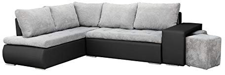 mb-moebel Ecksofa mit Zwei Hocker Sofa Eckcouch Couch mit Schlaffunktion und Bettkasten Ottomane L-Form Schlafsofa Bettsofa Polstergarnitur - 265x280x88cm - BELGRAD (Ecksofa Links, Hellgrau + Schwarz)