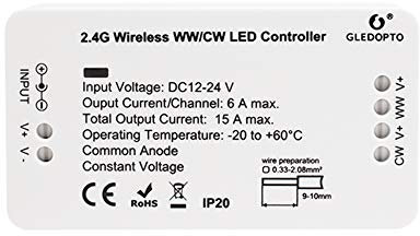 GLEDOPTO ZigBee Controller Steuergerät für LED Stripe dual weiß CCT Warmweiß Kaltweiß tuneable white für 12V oder 24 Volt getestet mir Philips Hue*, Alexa Echo Plus, Homee (CCT/Warmweiß-Kaltweiß)