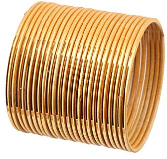 Touchstone Bunte Armreif-Kollektion, modern, hübsch, Handgelenkfüller, indisches Bollywood, gelb, goldfarben, dünn, Designer-Schmuck, Metall-Armreif, Armbänder, Set mit 24 Stück. für Frauen.