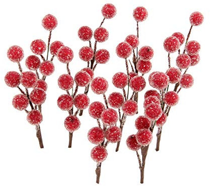 Yetaha 10Pcs Christmas Artificial Holly Berries (Red Frosted Fruits on the Branch) for Christmas Wreath Decoration Supplies Christmas Tree Decoration,Valentines, Wedding, Holiday Home Decor, 10.5CM