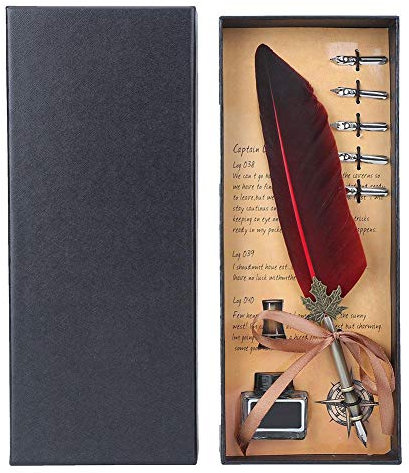 Hztyyier Schreibfeder Set, Schreibfeder Kalligraphie Feder Dip Pen mit 5 Ersatzspitzen in Geschenkbox(rot)