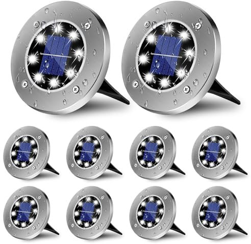 Wilktop 10er im Set Solarleuchten für Garten Solarlampe Garten Lampe Solarleuchte Bodenleuchte Kaltweiß mit 8LEDs Licht Bodenstrahler LED Außen Garten IP65 Wasserdicht