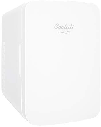 Cooluli 10L Mini Fridge for Bedroom - Car, Office Desk & College Dorm Room 12v Portable Cooler Warmer Food, Drinks, Skincare, Beauty Makeup AC/DC Small Refrigerator with Glass Front, White