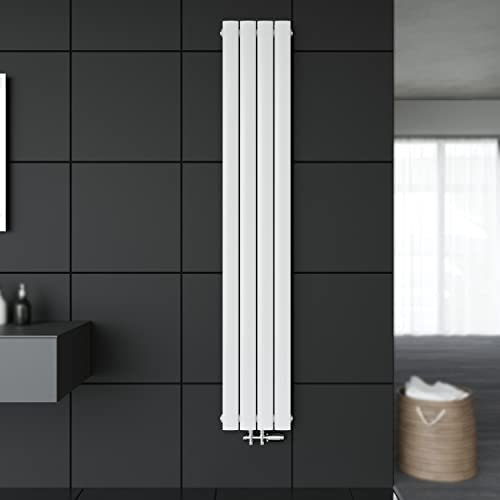 SONNI Paneelheizkörper Vertikal Flachheizkörper Weiß Doppellagig 1800x308mm Heizung Heizkörper mit Anthrazit Multiblock Hahnblock Heizkörper Thermostat