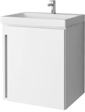 Planetmöbel Waschtisch mit Unterschrank 50 cm, Waschbeckenunterschrank hängend, Soft-Close, Badmöbel Set mit Waschbecken, weiß